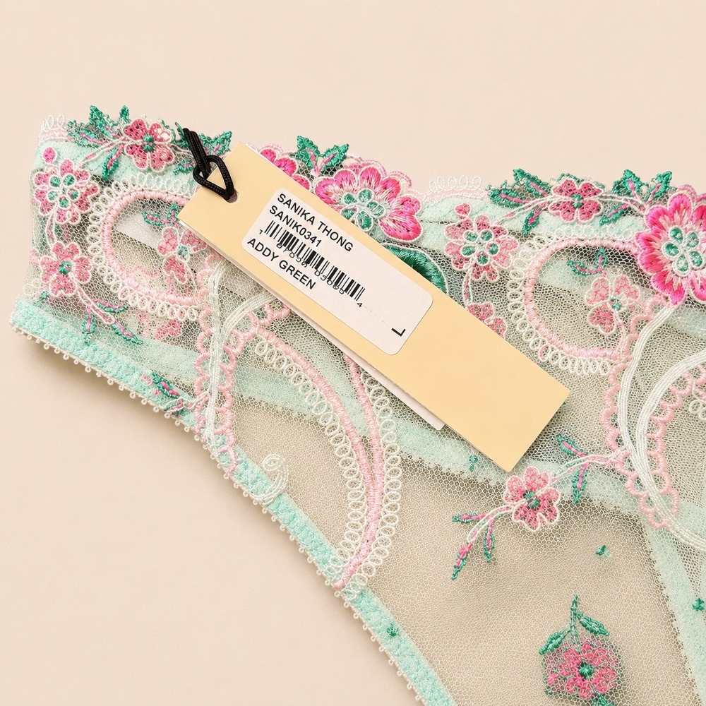 COSABELLA Sanika Embroidered Floral Thong Addy Green / NWT - Size L - Picture 3 of 8